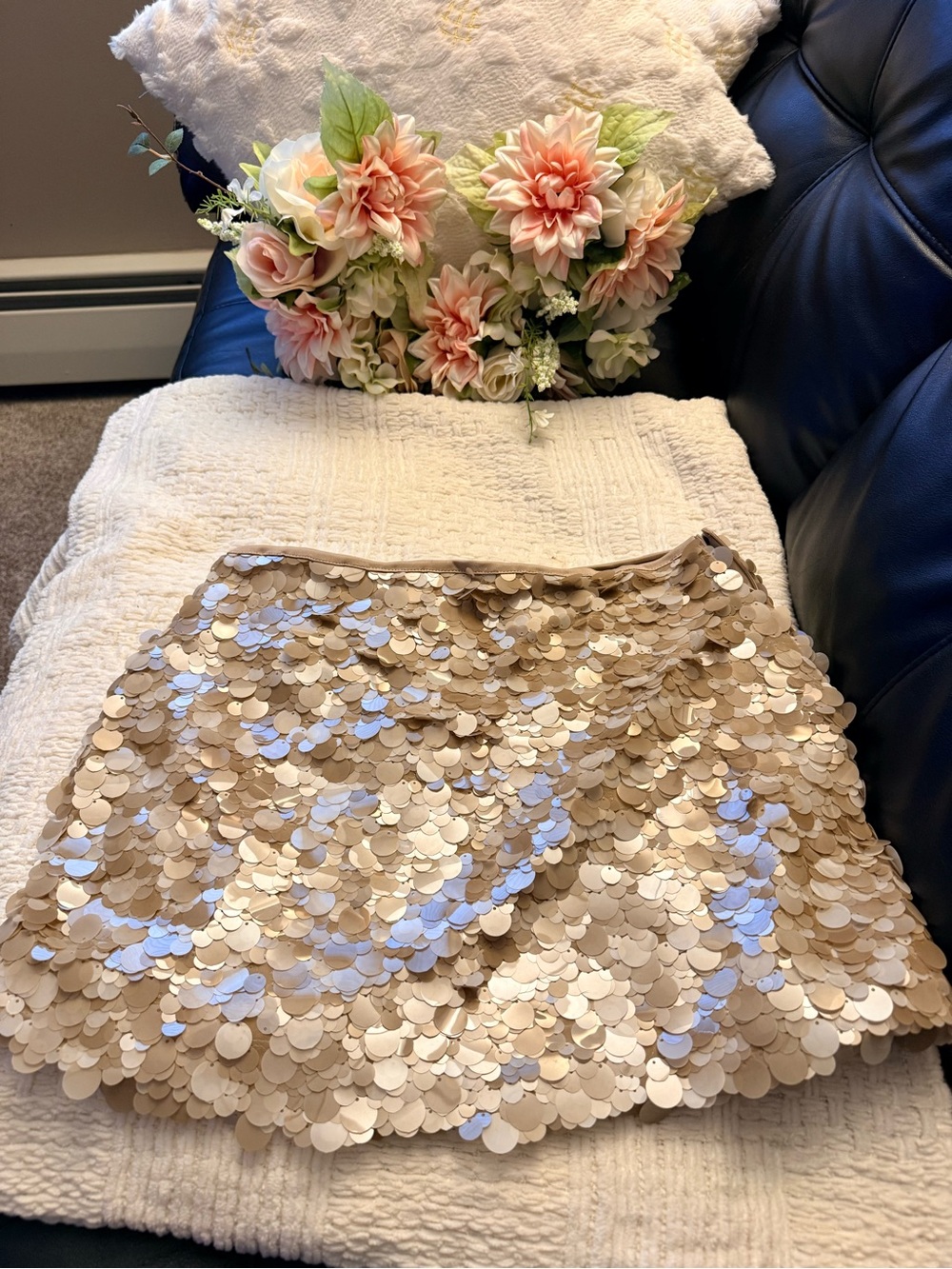 SHEIN Champagne Sequin Mini Skirt